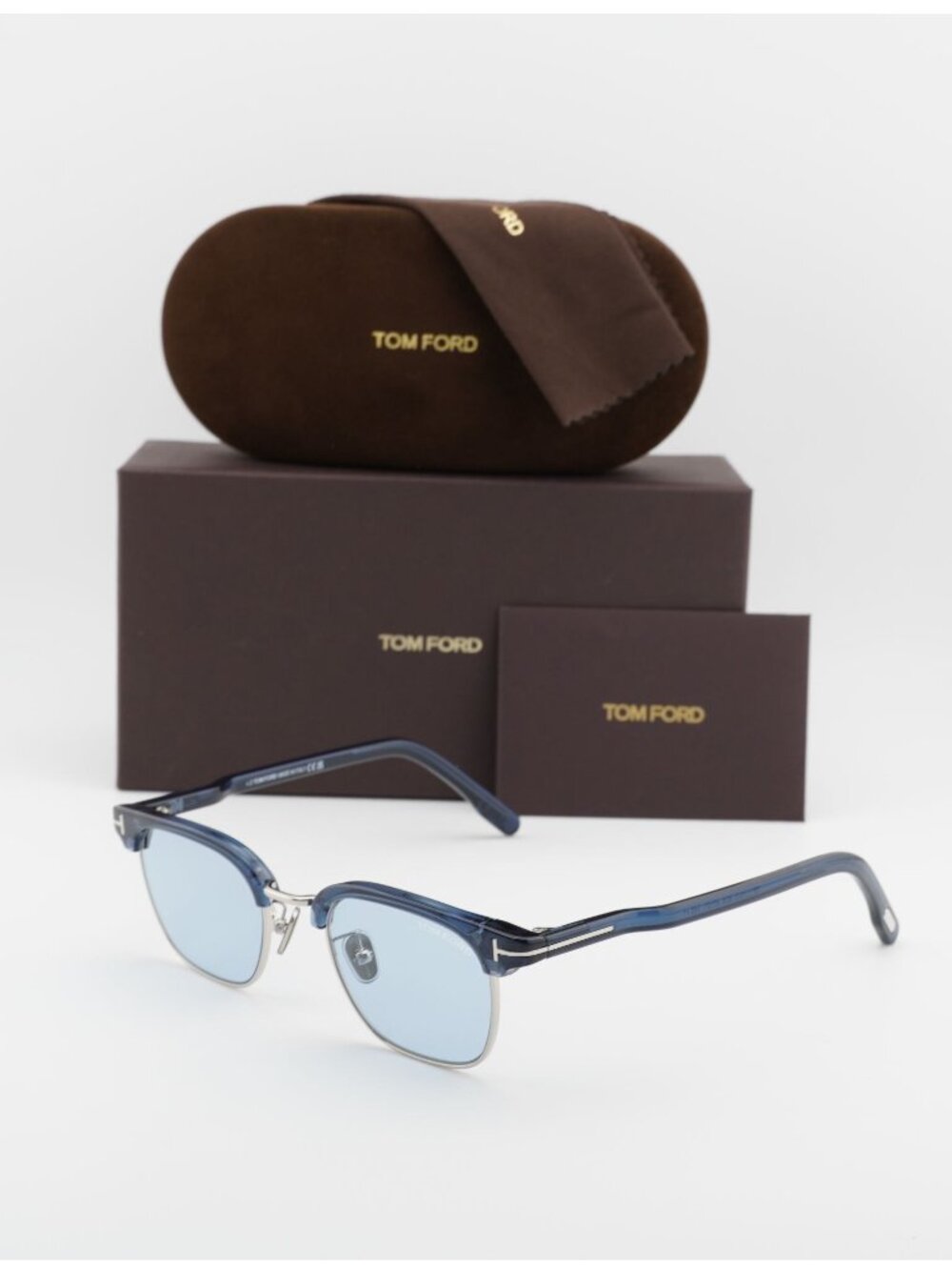 Tom Ford FT1119-D 90A Browline Sunglasses - Shiny Blue /Blue